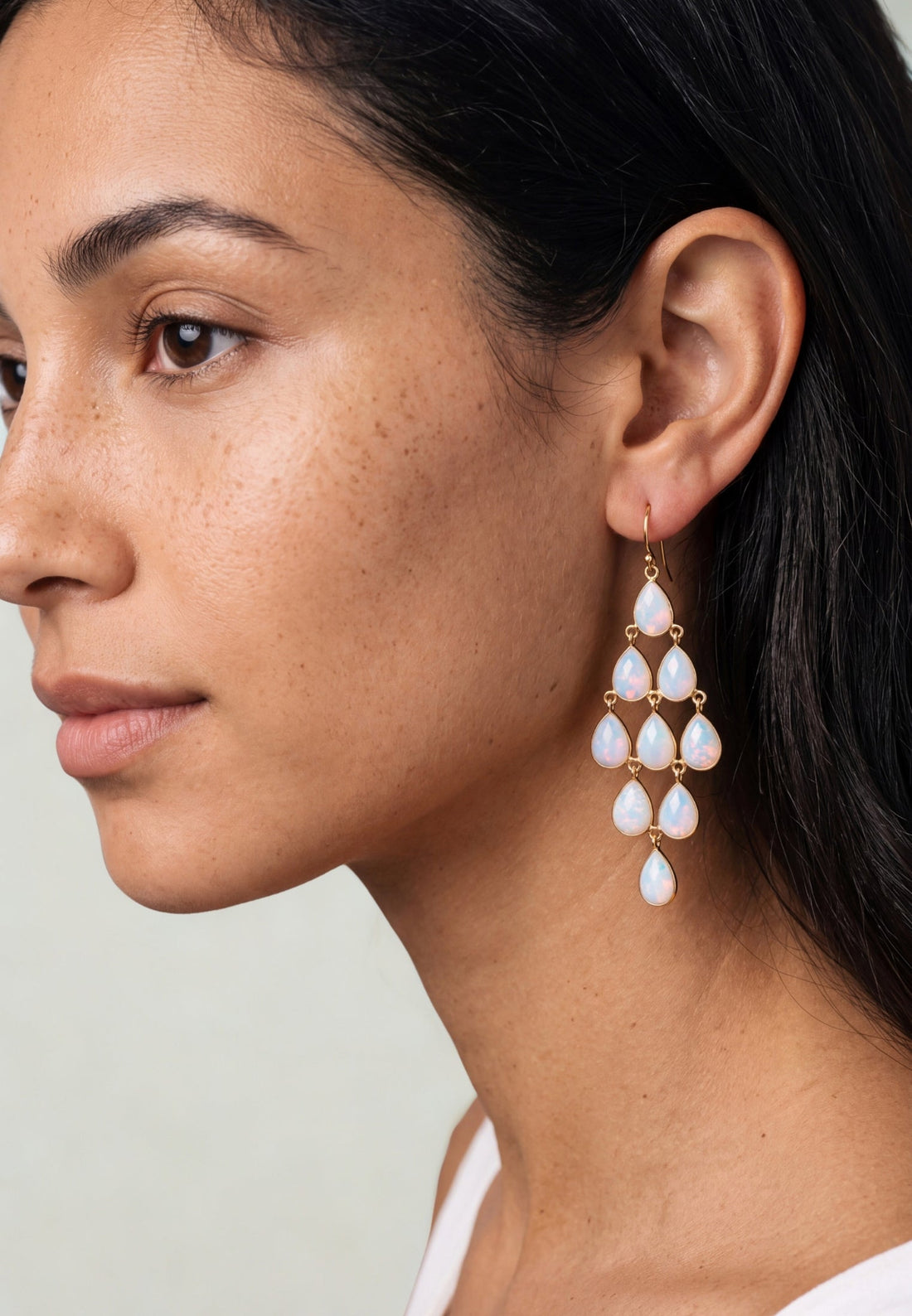 Erviola Gemstone Cascade Earrings Gold Opal-1
