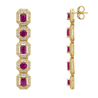 Gold-tone ruby gemstone drop earrings, front and back with hinge post