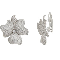 Flower Large Stud Clip On Earrings Silver-2