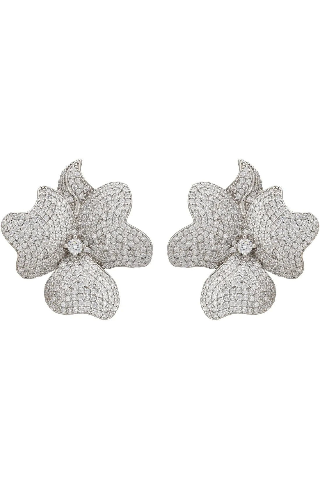 Flower Large Stud Clip On Earrings Silver-0