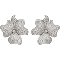 Flower Large Stud Clip On Earrings Silver-0