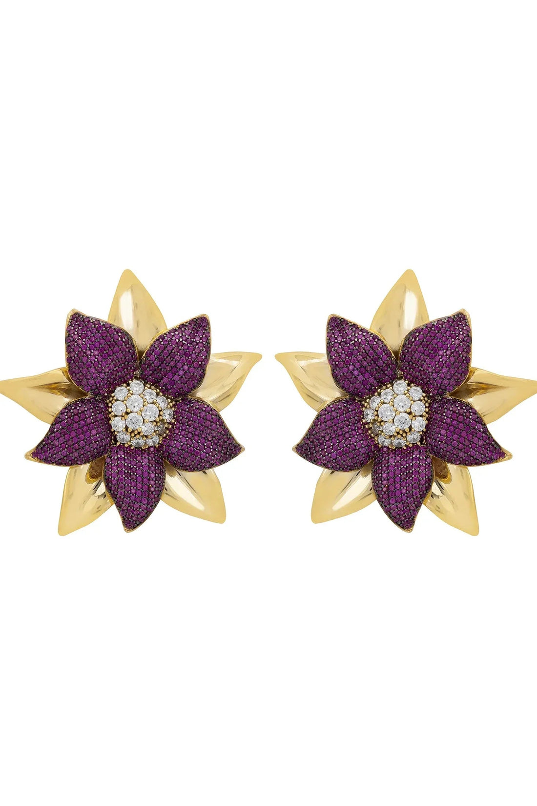 Marguerite Daisy Flower Large Stud Earrings Ruby Gold-0