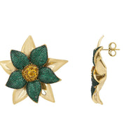 Marguerite Daisy Flower Large Stud Earrings Emerald Gold-2