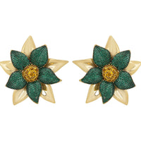 Marguerite Daisy Flower Large Stud Earrings Emerald Gold-0