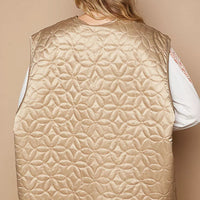 Quilted mocha vest back view with textured diamond stitching