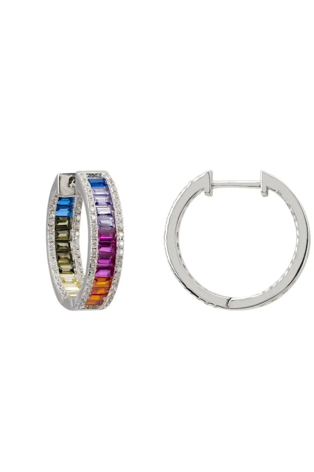 Judy Rainbow Baguette Hoop Earrings Silver-2