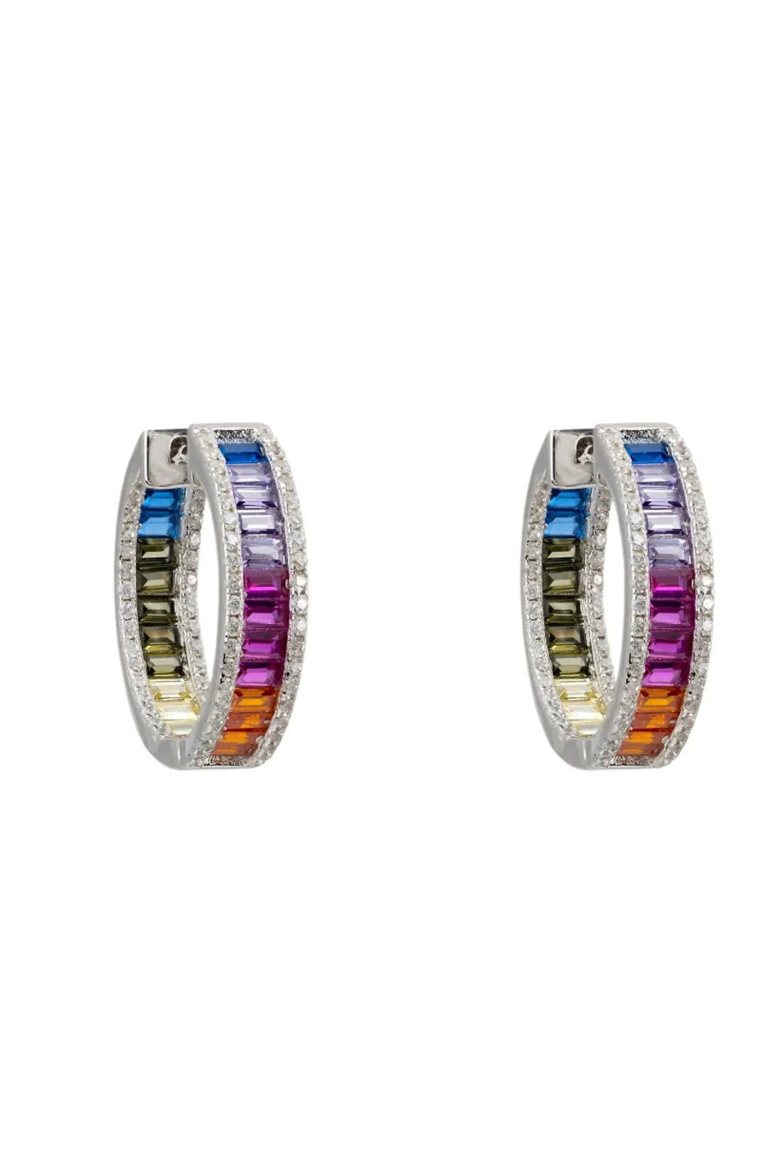 Judy Rainbow Baguette Hoop Earrings Silver-0