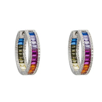 Judy Rainbow Baguette Hoop Earrings Silver-0