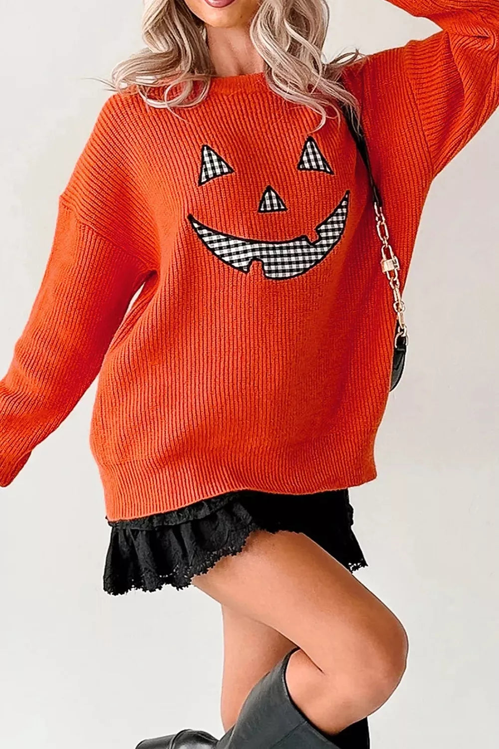 Orange drop-shoulder sweater with jack-o&