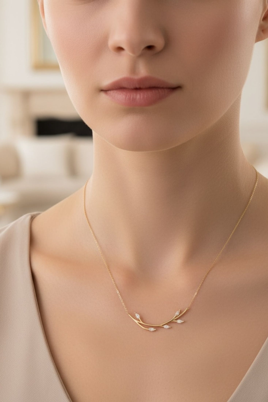 Solid 14k Gold Blooming Branch Necklace-4