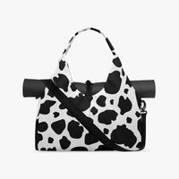 Women's Black and White Cow Print Canvas Sports Bag