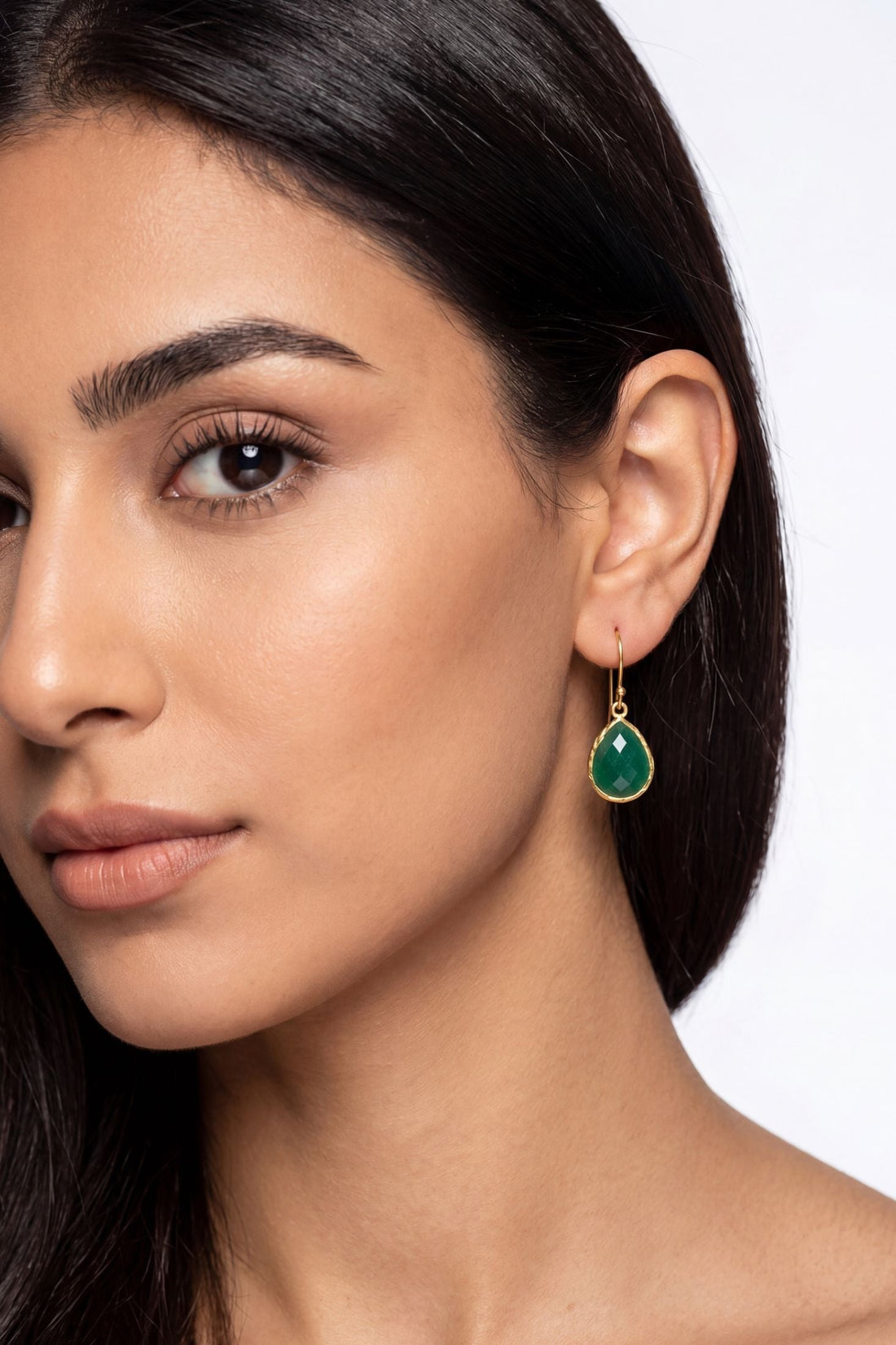 Petite Drop Earrings Green Onyx Gold-1