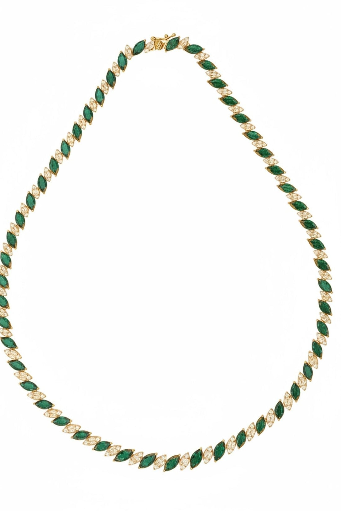 Viscountess Statement Tennis Necklace Emerald Gold-2