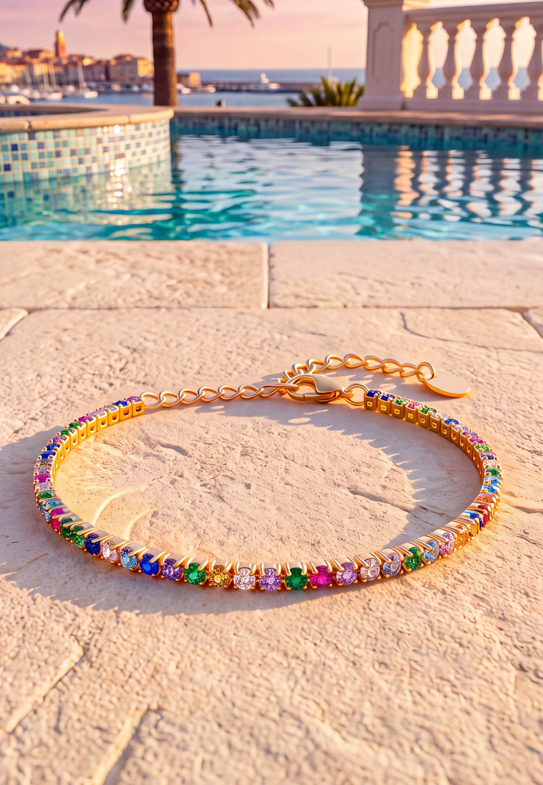Tennis Bracelet Vibrant Rainbow Cz Gold-2