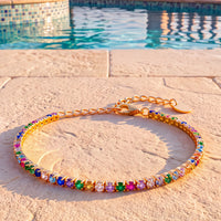 Tennis Bracelet Vibrant Rainbow Cz Gold-2