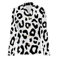White Leopard Print Buttoned Cardigan