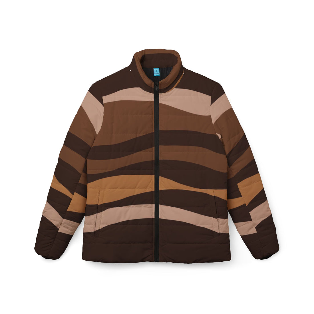 Chocolate Brown Puffer Coat | Dark Brown Abstract Design Padded Jacket