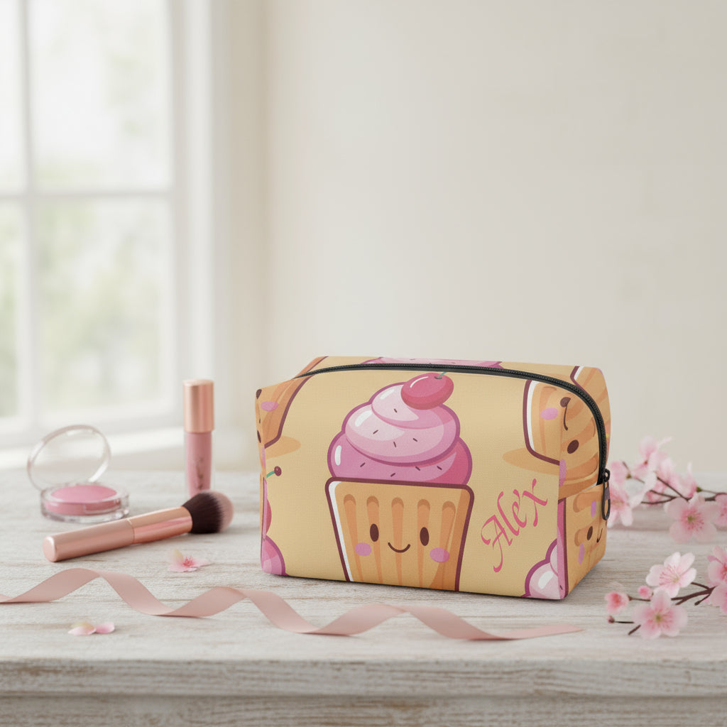 Leather Makeup Bag, Personalized Boxy Custom Cherry on Top Cosmetic Case, PU Leather Organizer