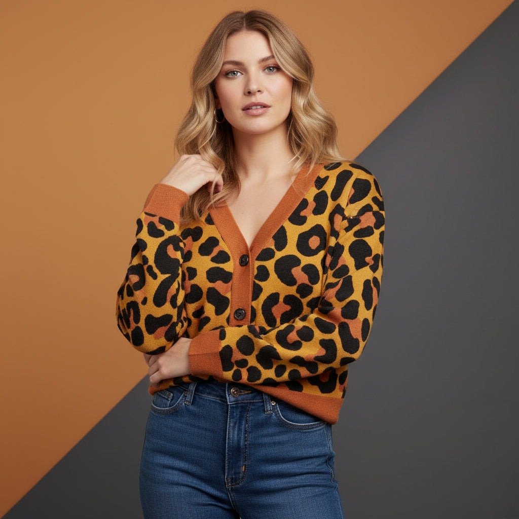 Cardigan Leopard Print | Unisex Aesthetic Chic Jacquard Knit