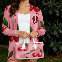 Cherry Cardigan | Pink Oversized Open Front Sweater with Pockets