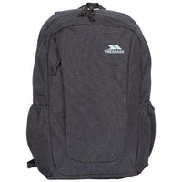 Charcoal Trespass ALDER backpack with front zip pocket and elastic side pockets.