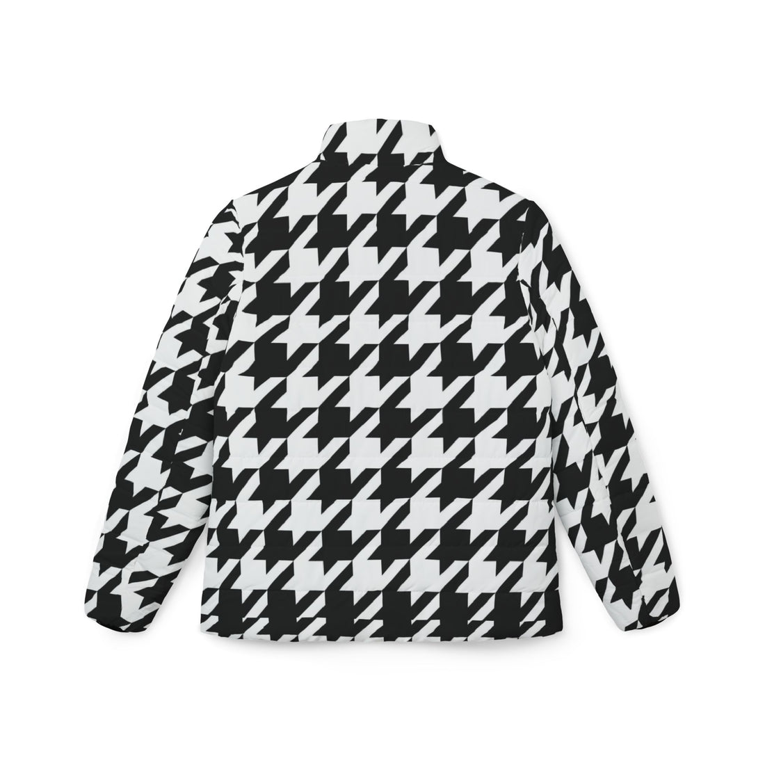 Ladies Black Puffer Coat | Classic Black and White Houndstooth Jacket