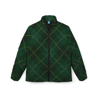 Black Puffer Coats | Green Tartan Plaid Winter Jacket