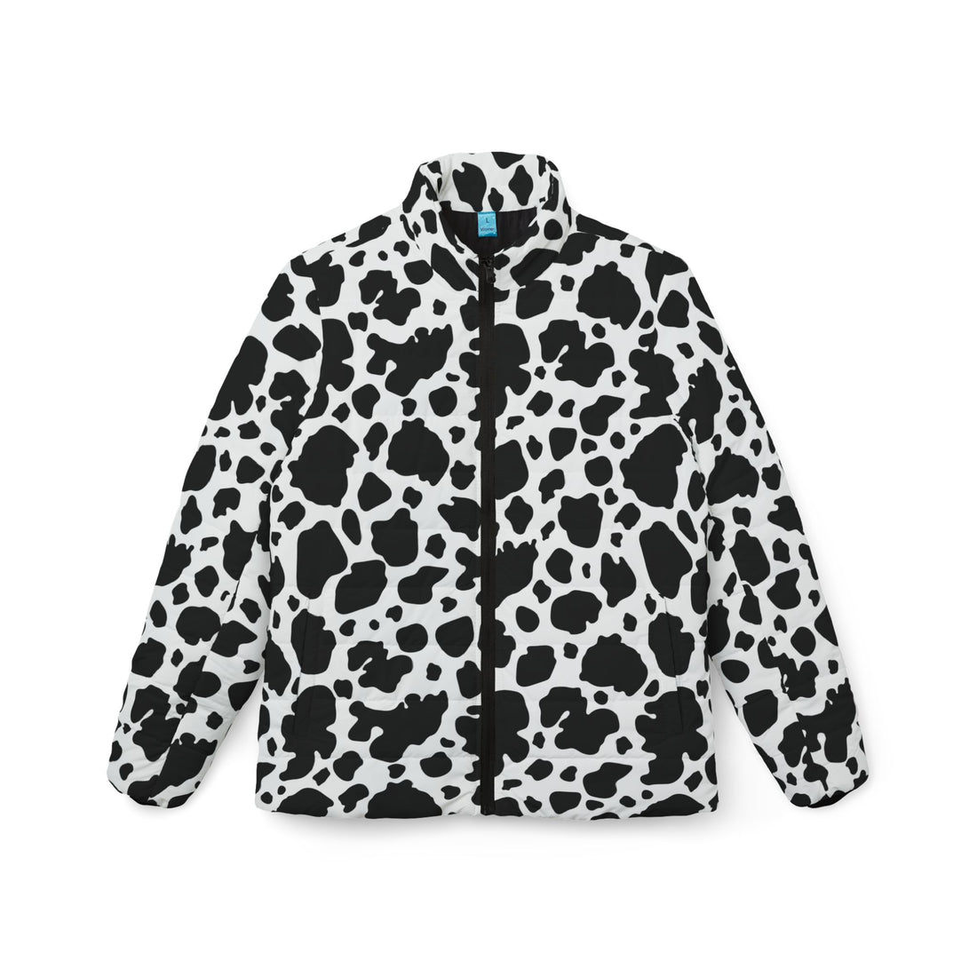 Black Puffer Coat Womens | Fun Black and White Cow Print Puffer