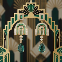 Savoy Art Deco  Drop Earrings Emerald Gold-3