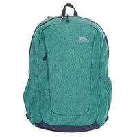 Teal Trespass ALDER backpack shown from the front with zip and side pockets.