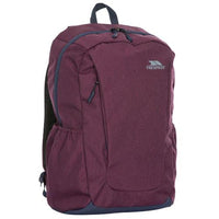 Burgundy Trespass ALDER backpack with front zip pocket and elastic side pockets.