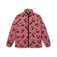 Women's Puffer Coats | Sweet Pink Cherry Print Outerwear