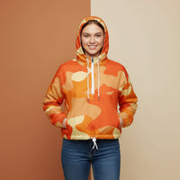 Camo Windbreaker Jacket | Women's Orange Cropped Pullover Hooded Jacket