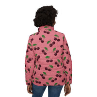 Women's Puffer Coats | Sweet Pink Cherry Print Outerwear