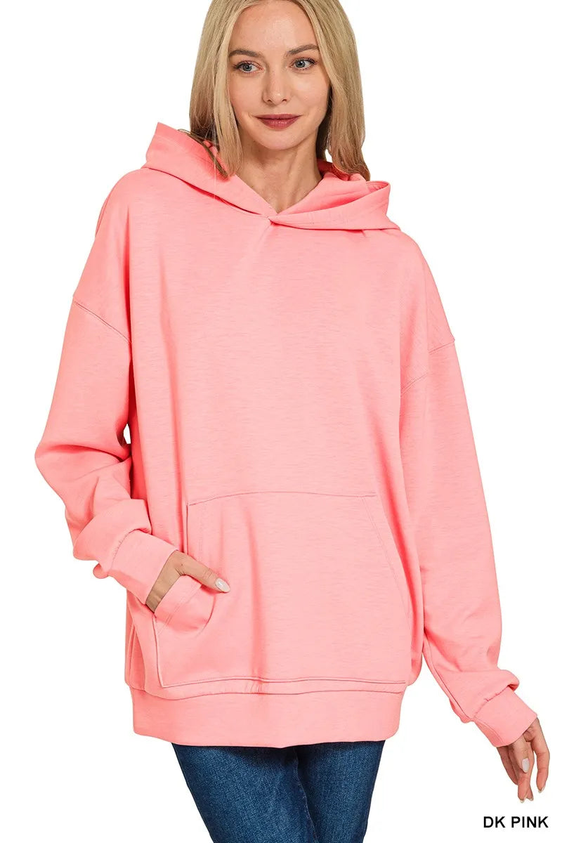Oversized scuba hoodie in DK pink with kangaroo pocket and hood