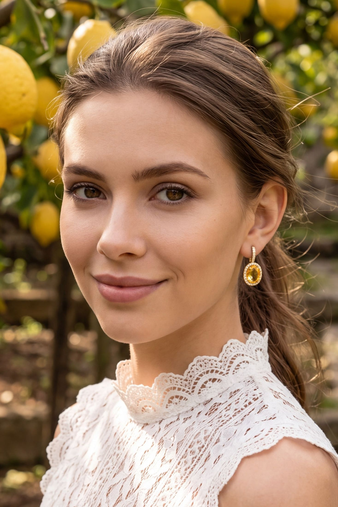 Beatrice Oval Gemstone Drop Earrings Gold Citrine Hydro-2