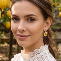 Beatrice Oval Gemstone Drop Earrings Gold Citrine Hydro-2