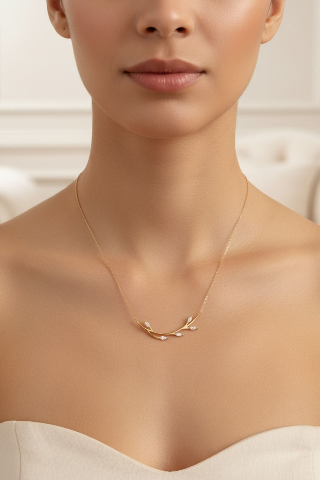 Solid 14k Gold Blooming Branch Necklace-3
