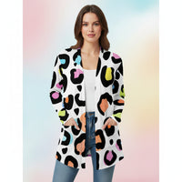 Animal Print Long Cardigan | White Multicolor Leopard & Cheetah Sweater