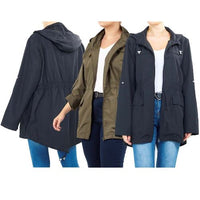 Plus size hooded rain mac with zip front and side pockets, dark