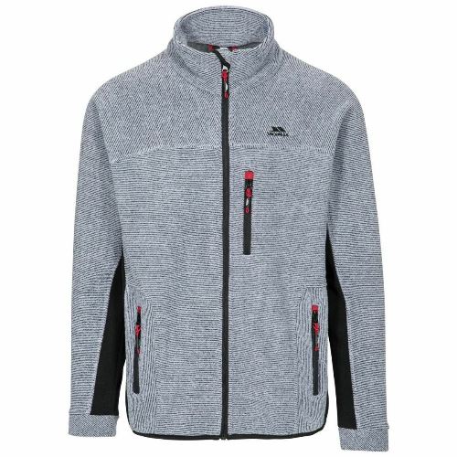 Trespass Jynx pale blue-gray striped fleece jacket with stand collar and zip pockets