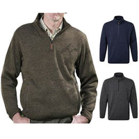 Men's Fort Easton pullover in green, grey and navy, with a stand collar and quarter zip