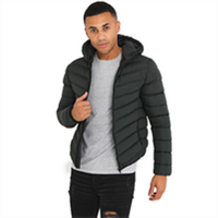 Men's Brave Soul Grant dark khaki padded jacket with hood and horizontal quilting.