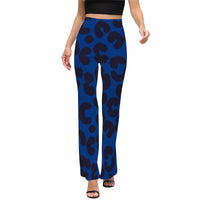 Blue Leopard Print High Waist Flared Pants Animal Print Statement Trousers