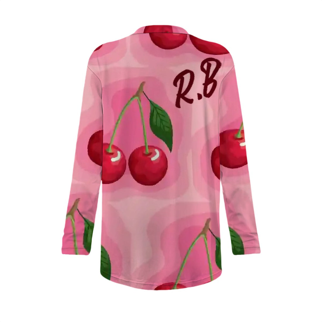 Cherry Cardigan | Pink Oversized Open Front Sweater with Pockets