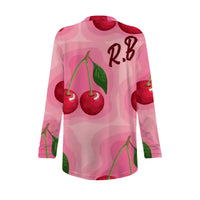 Cherry Cardigan | Pink Oversized Open Front Sweater with Pockets