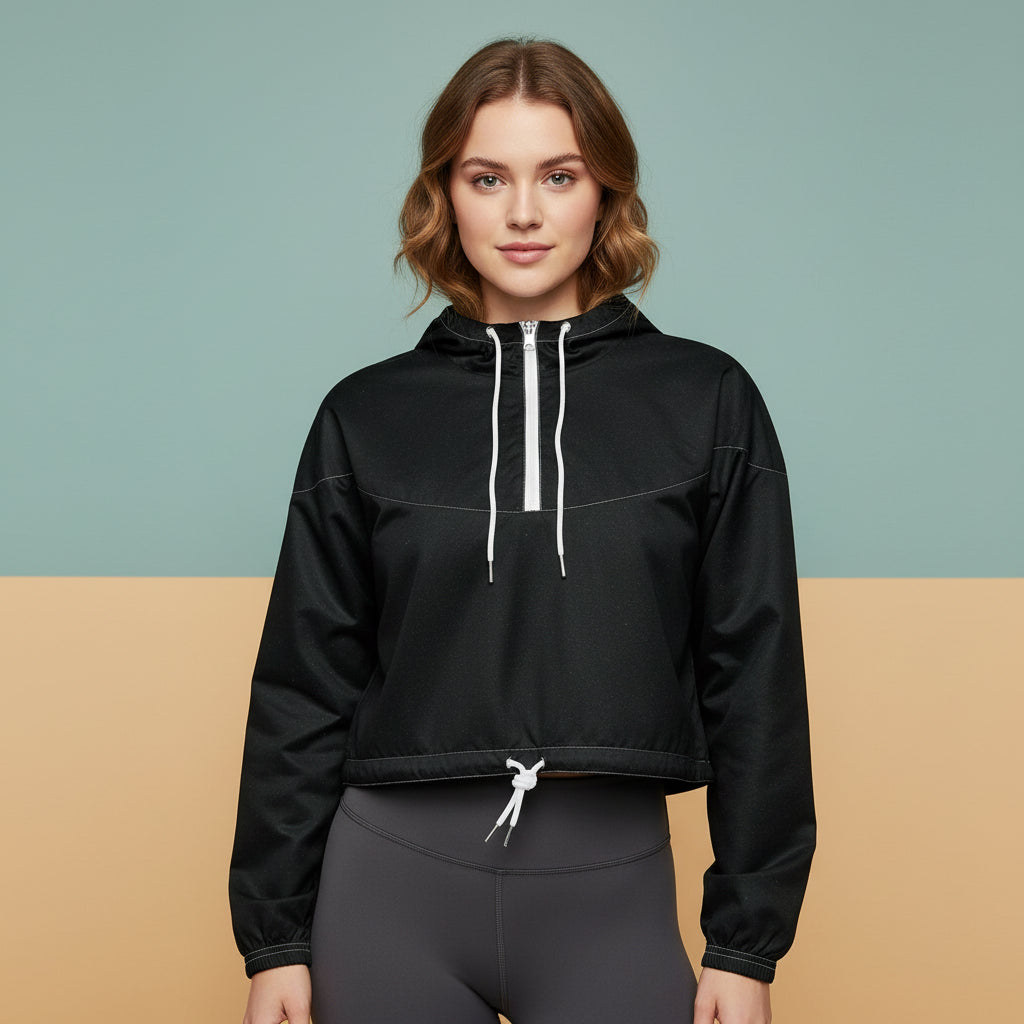 Black Cropped Windbreaker | Women&