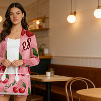 Cherry Cardigan | Pink Oversized Open Front Sweater with Pockets