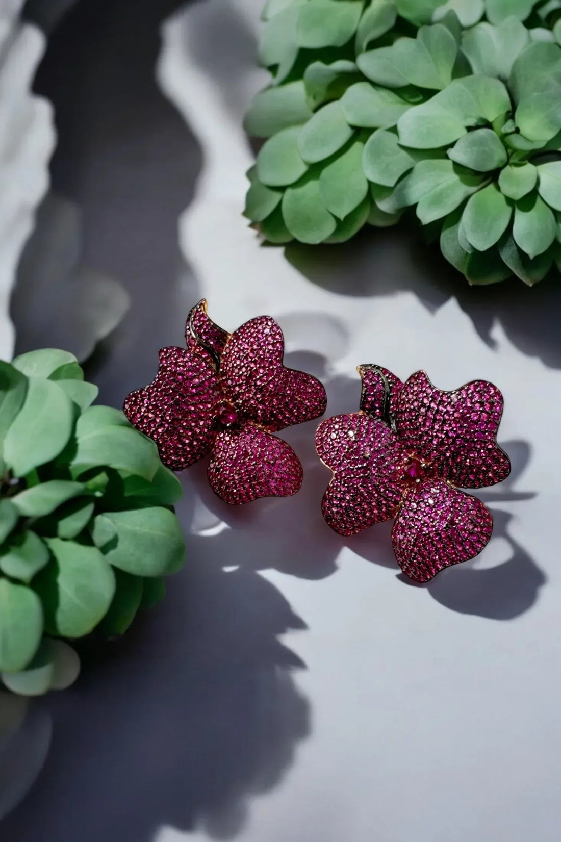 Flower Large Stud Earrings Ruby Rose Gold-3