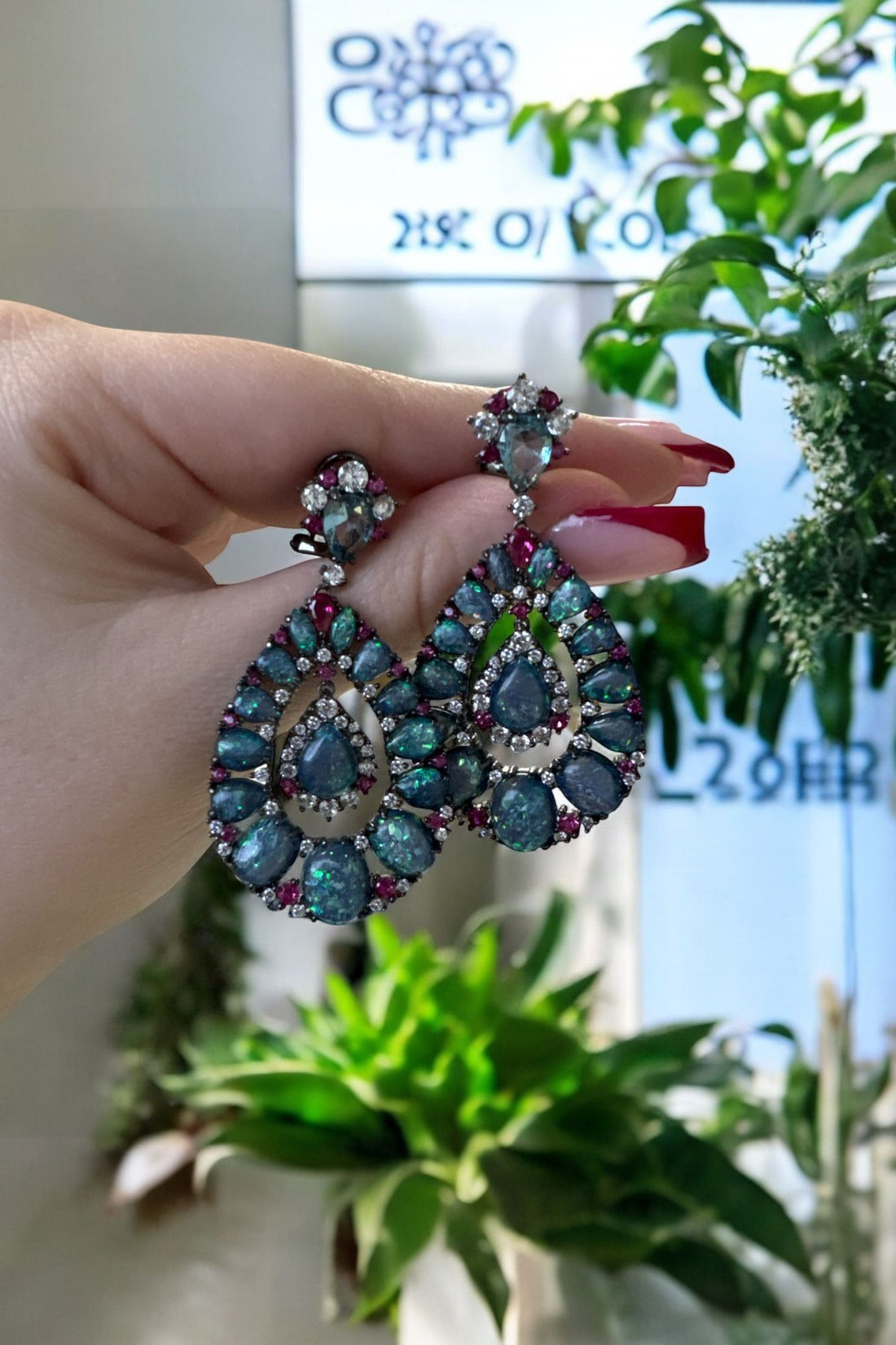 Paloma Green Opal Drop Earrings Oxidised-3